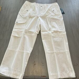 NWT Lauren Ralph Lauren White Wide Straight Leg Cargo Painter Pants Sz 16 W